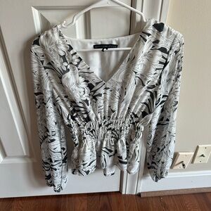 White House Black Market Black and White Floral Blouse